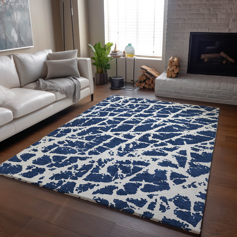 Tapis bleu marine Cerrito AMF501 lavable à la machine de qualité supérieure, Rectangle de 10 pi x 14 pi