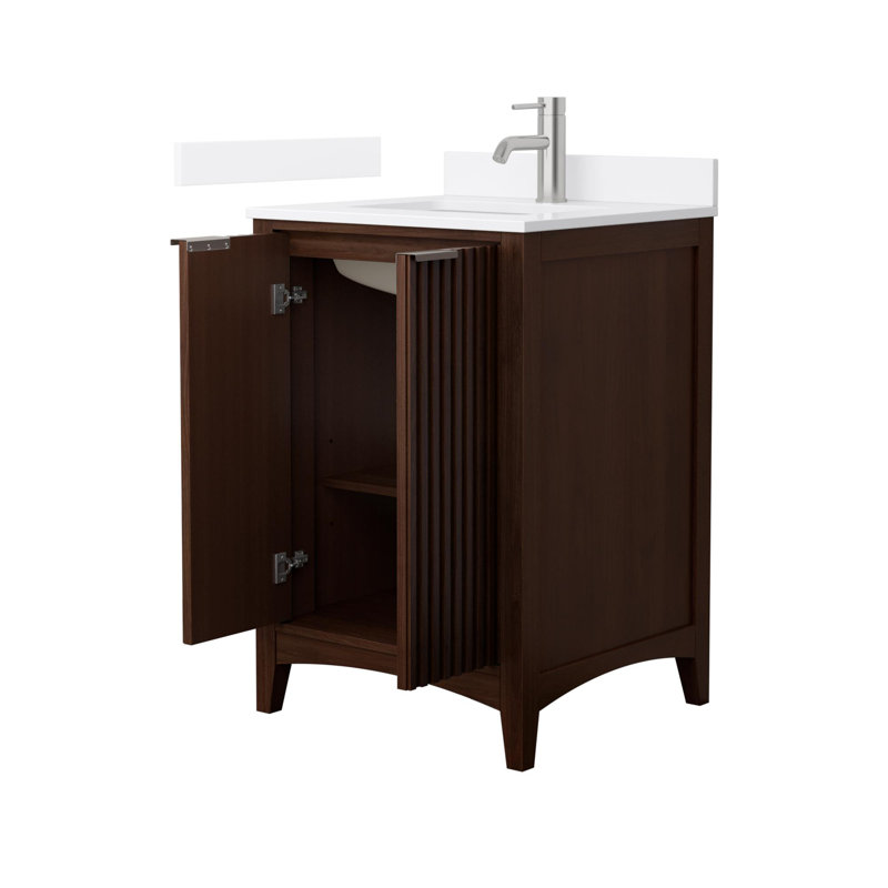 Palmilla 24" Freestanding Single Bathroom Vanity with Quartz Top, Brushed Nickel, Brown, White Quartz