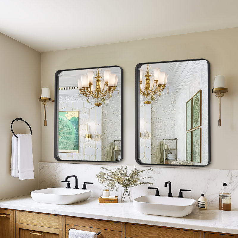Aluminum Alloy Framed French Cleat Mounted Wall Decor Bathroom Vanity Mirror, 22'' x 30'' , Black