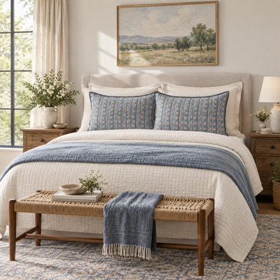 Ensemble de housses de coussin en coton imprimé floral bleu Kunj 20" x 26"