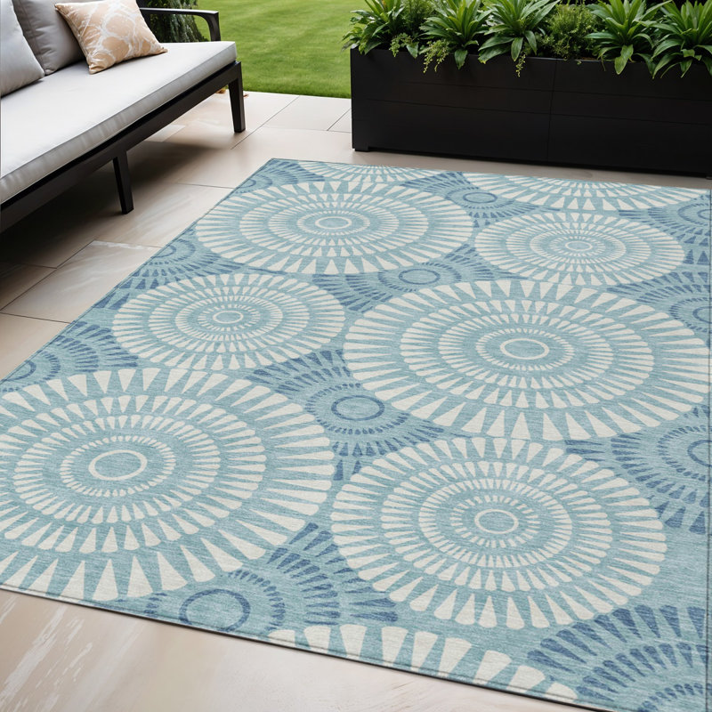 Tapis extérieur bleu sarcelle et ivoire lavable 5 pi x 8 pi bleu sarcelle et ivoire