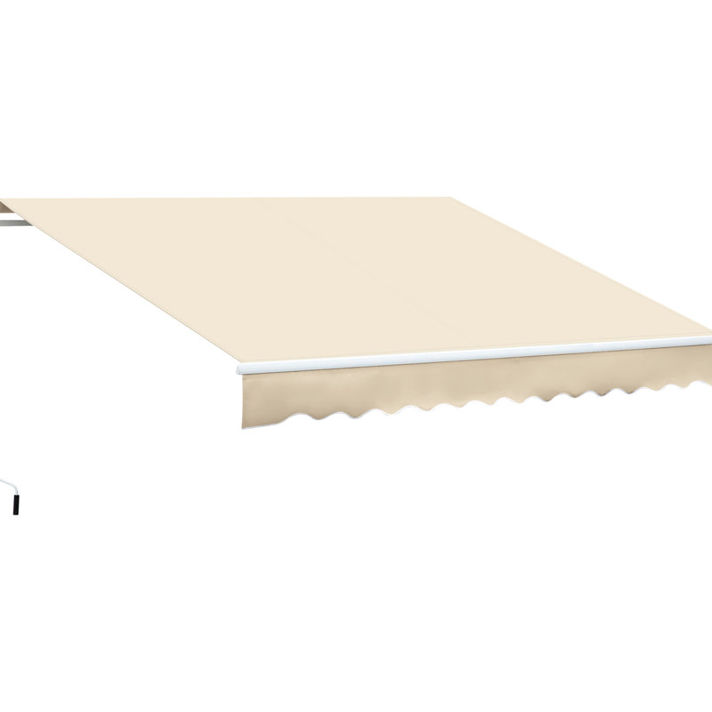 Auvent de patio rétractable auvent 12 pi x 8 pi, manivelle manuelle, tissu 280G / M et eau, structure en aluminium pour terrasse, balcon, cour, abri blanc crème, manivelle, cadre, cour