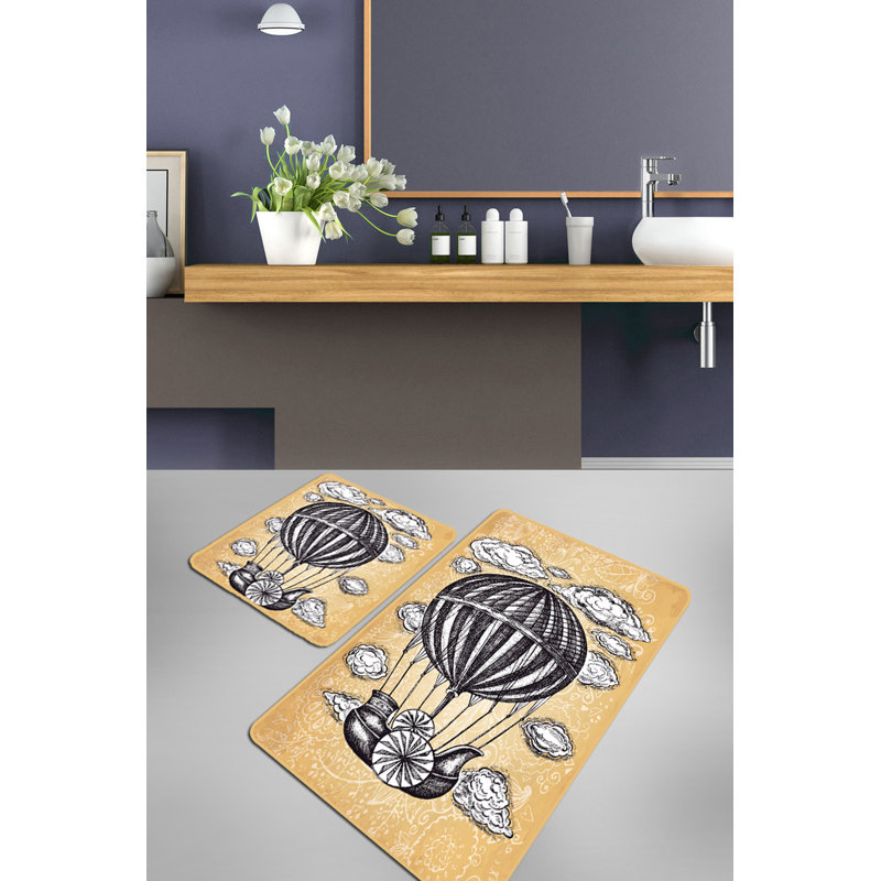Ensemble de tapis de bain antibactérien (2 pièces), jaune et noir / blanc, 19,7 po x 23,6 po et 23,6 po x 39,4 po | 100% polyester, hauteur des poils de 0,4 po, antidérapant | Lavable à la machine, doux et durable pour le confort de la salle de bain
