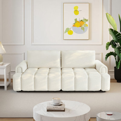 90.2 Four-seater Modern Convertible Sofa Bed – Teddy Fabric Sofa with Storage Space, Extra-large 3-in-1 Sleep Sofa for Living Room, Recliner Sofa, Comfortable Sofa Bed Suitable for Family and Guests