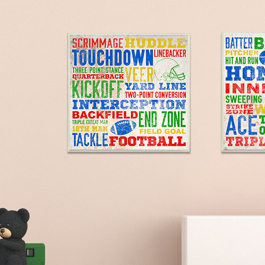 Art textuel mural Cambra, "Football mots", plaque murale encadrée, Plaque
