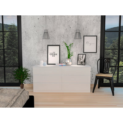 Commode double 6 tiroirs, plateau supérieur, blanc