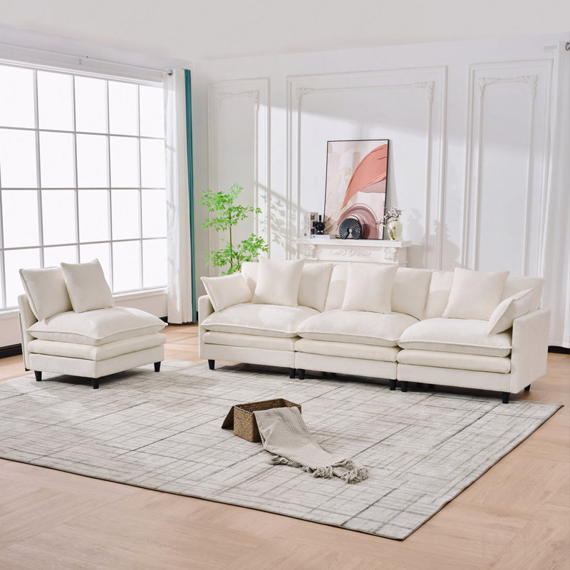 140.9-Inch U-Shaped Modular Sectional Sofa, Beige Fabric