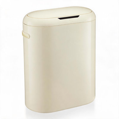 Poubelle de cuisine mince de 49 litres avec détecteur de mouvement sans contact, couvercle à fermeture douce et ouverture automatique mains libres, pour la cuisine, la salle de bain et le bureau - Beige clair, taille unique