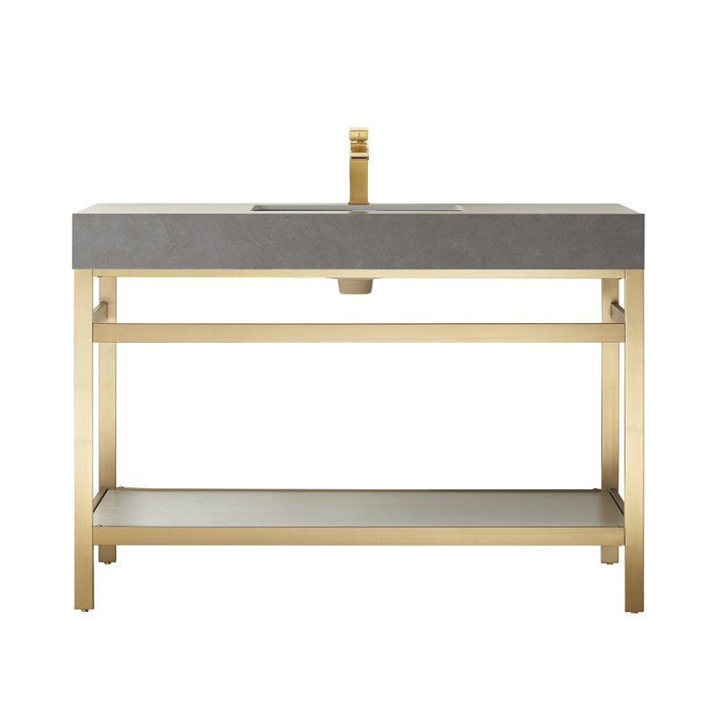48'' Single Bathroom Vanity with Stone Top, Brushed Gold, Brushed Gold, Limestone Slab Stone