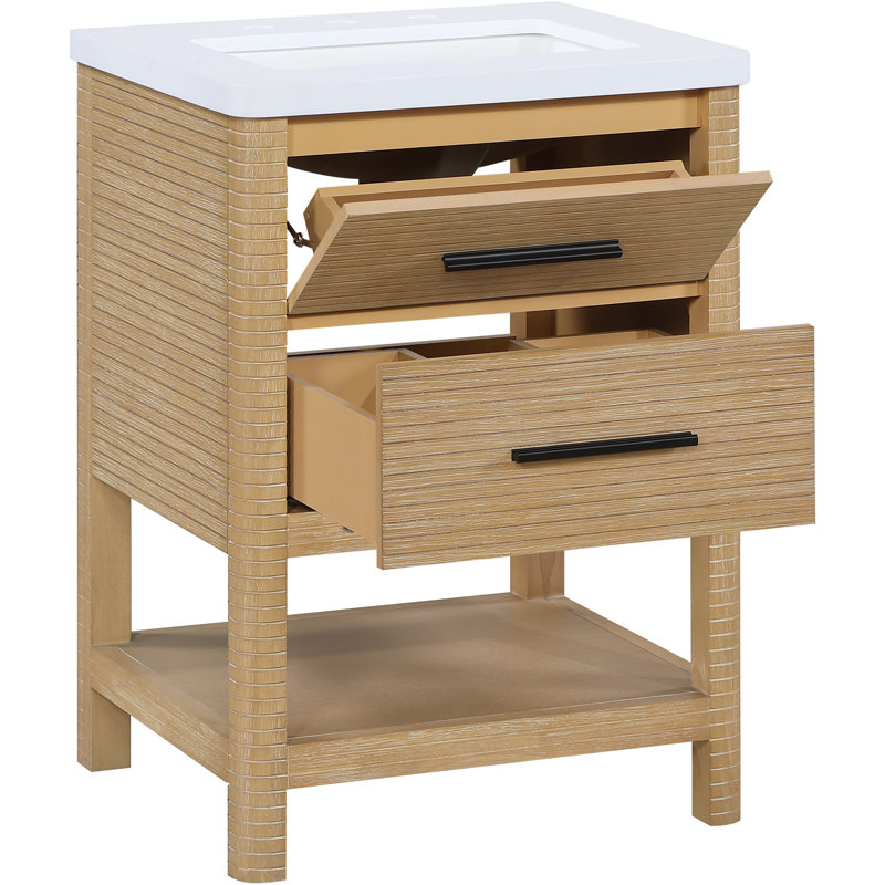 Meuble-lavabo en pierre naturelle et en bois massif 24 po Oakwell, Naturel, 24"
