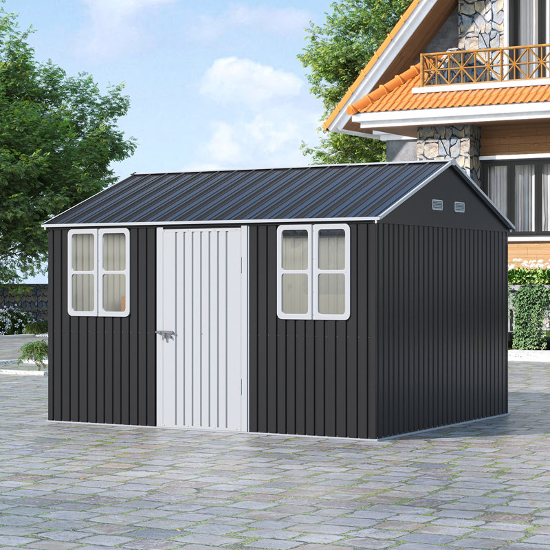 12ft W x 10FT D Metal Apex Roof Garden Tool Shed