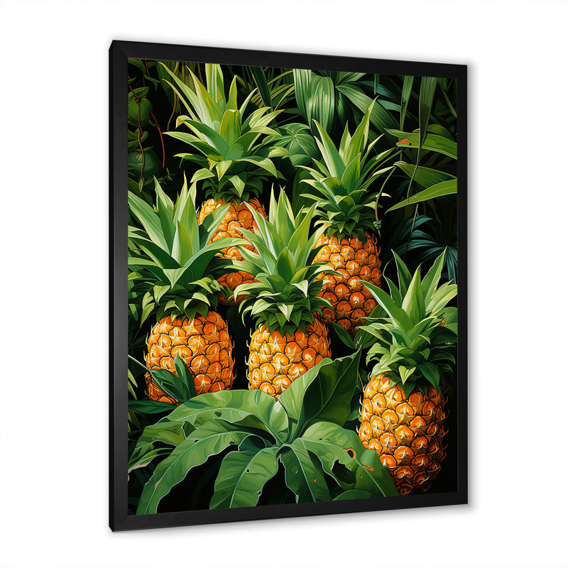 Pineapple Paradise III - Ananas, art mural, H 32 po x l 24 po x P 1 po, Cadre photo noir