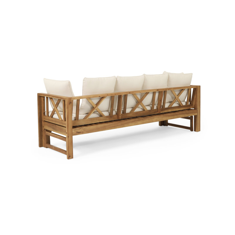 Canapé de patio avec coussins Kamita, Teck / beige, Teck