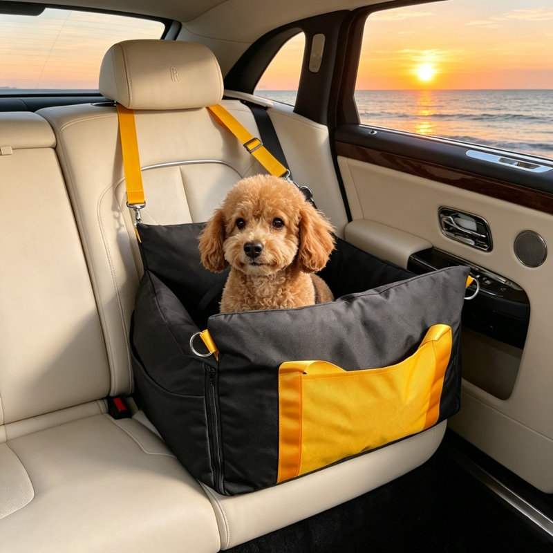 Siège d'appoint de voiture pour chien, siège de voyage portable pour petits chiens et chats, avec laisse de sécurité, base antidérapante, tissu doux lavable, compatible avec les sièges avant et arrière de voiture