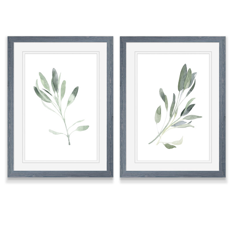 Simple sauge - ensemble de 2 reproductions d'art encadrées, Impression encadrée avec passe-partout, H 20 po x l 16 po, Gris