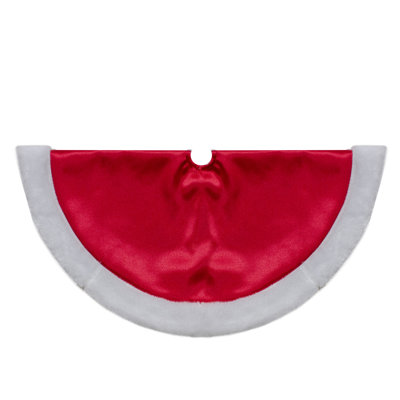 Mini jupe d'arbre de Noël en satin rouge 20 pouces avec bordure en fausse fourrure blanche