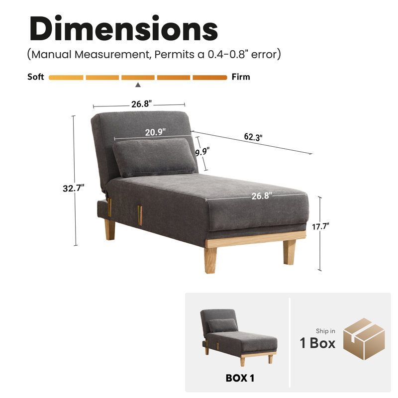 Chaise longue en chenille de 62,2 po de hauteur, dossier réglable, Gris foncé