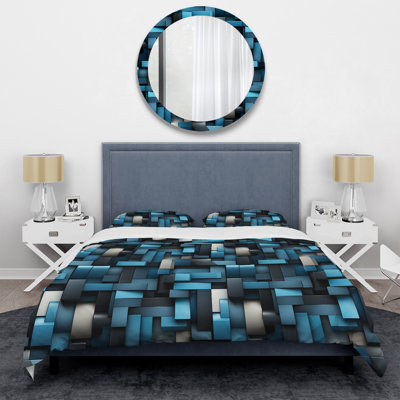 Black And Blue Blockchain Blocks Geometric Shapes Duvet Cover