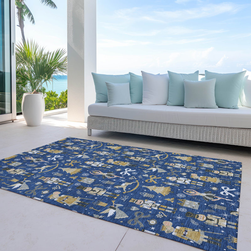 Nutcracker Navy 3' x 5' Synthetic Washable Rug
