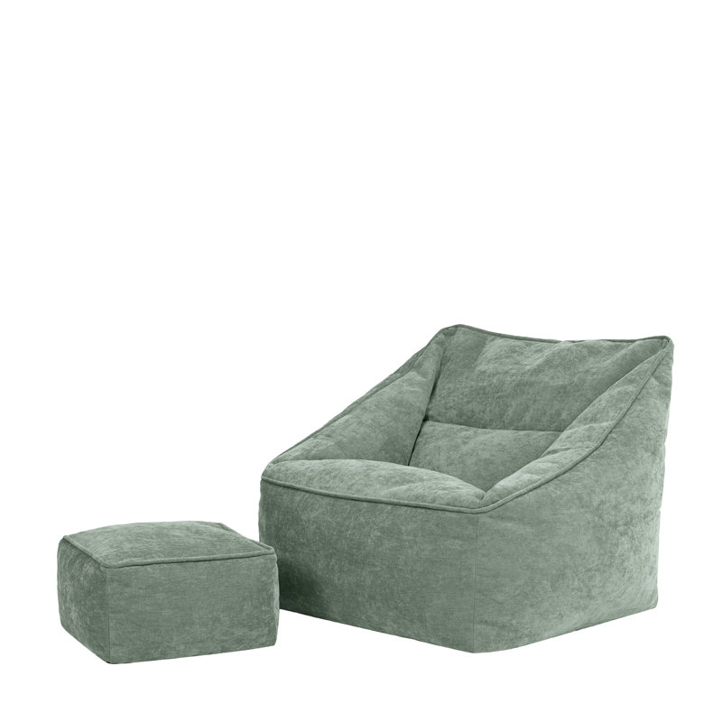 Natalia Armchair Bean Bag and Square Footstool, Chenille, Green