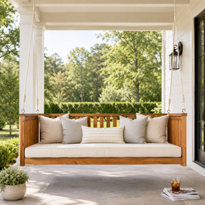 Balancelle de patio en bois d'acacia avec cordes et lit simple minimaliste d'extérieur