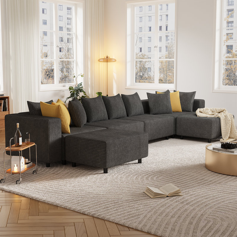 6-Piece Modular Sectional Sofa with Chaise, Oversized Minimalist Cloud Couch with Deep Seats, Gray, 28'' H X 186'' W X 78'' D