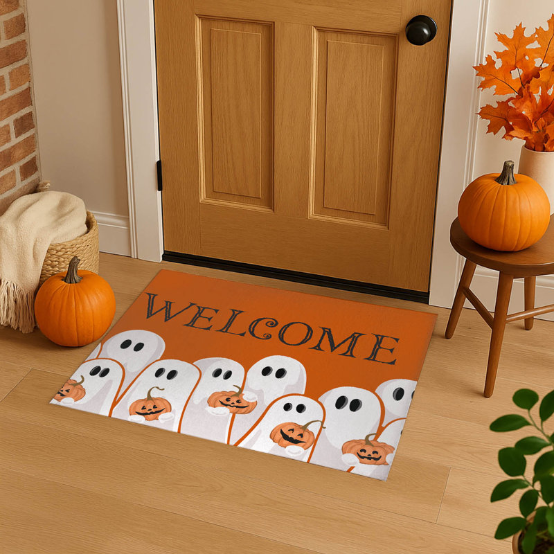 Tapis d'entrée antidérapant Ghost & Pumpkins, Orange, L 60 po x L 84 po