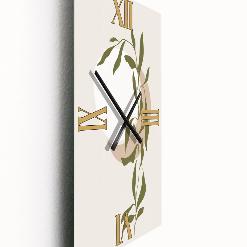 Horloge murale moderne abstrait soleil et lune avec feuille verte III, Petit