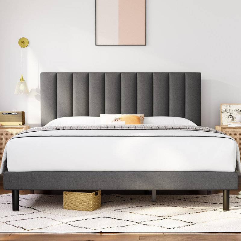 Lit plateforme tapissier Chasetin, Gris foncé