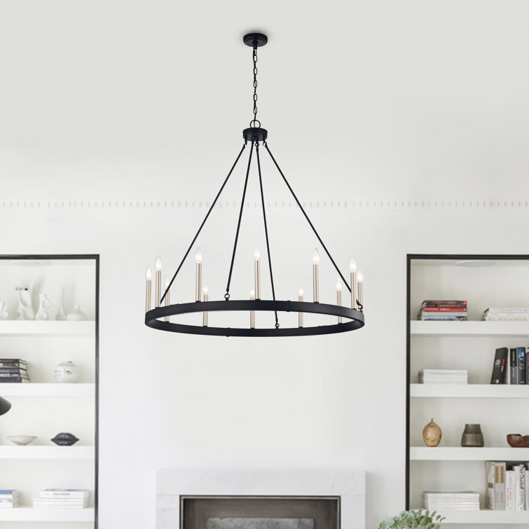 Casimir 12-light Antique Black And Light Brass Finish Wheel Chandelier