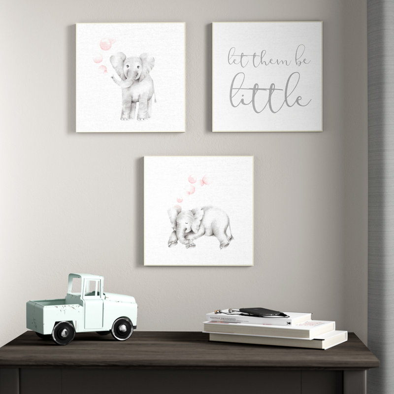 Geffre «Let Them Be Little Elephants and Bubbles», ensemble de 3 plaques décoratives encadrées