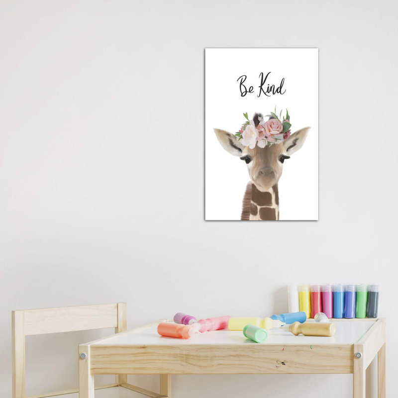 Décoration murale girafe floral Be Kind Kids, H 26 po x l 18 po x 1,5 po, Toile tendue
