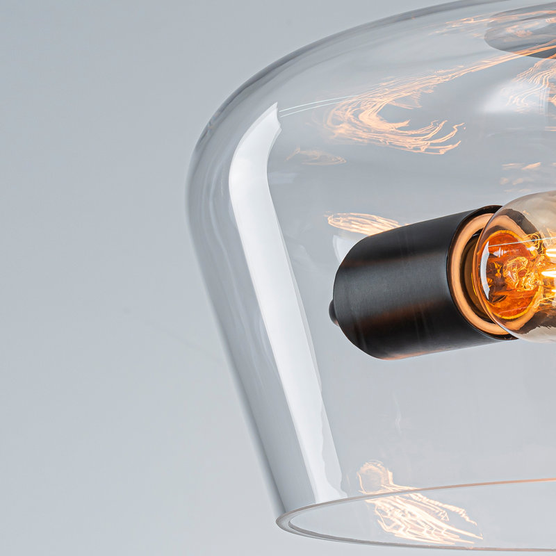 Plafonnier semi-encastré 2 lumières en verre transparent à intensité variable moderne, Noir mat