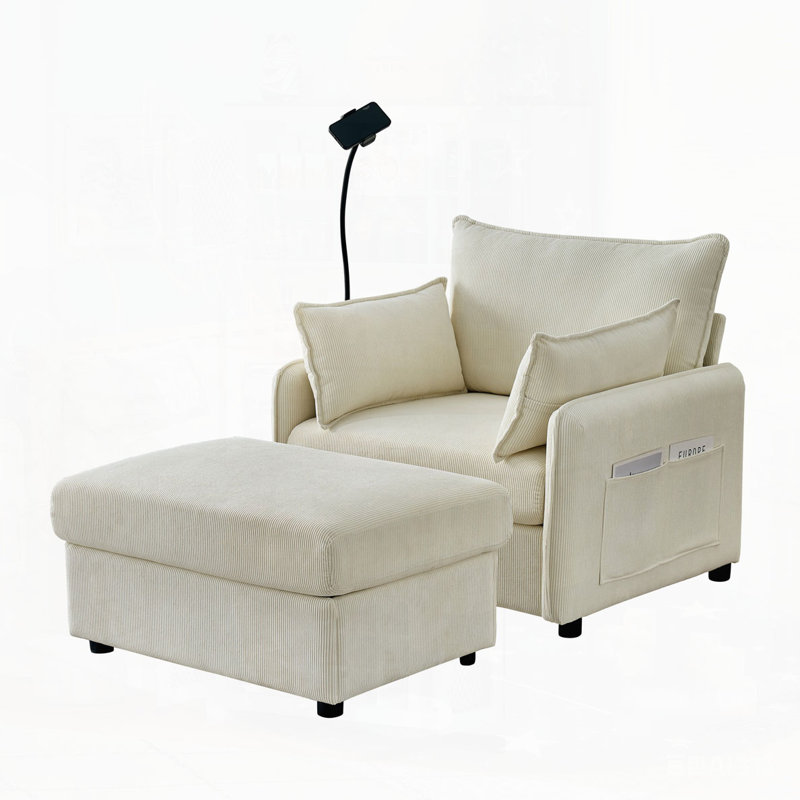 Méridienne surdimensionnée de 55 po pour l'intérieur avec repose-pieds et rangement, Beige