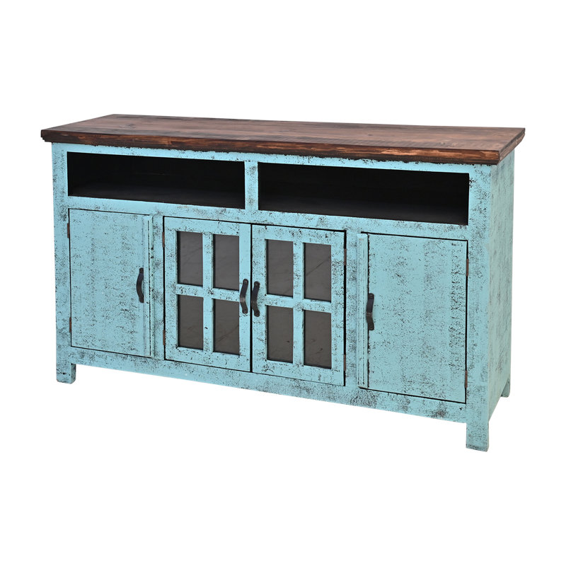 Meuble télé 60 po turquoise Hacienda, Brun et blanc, White