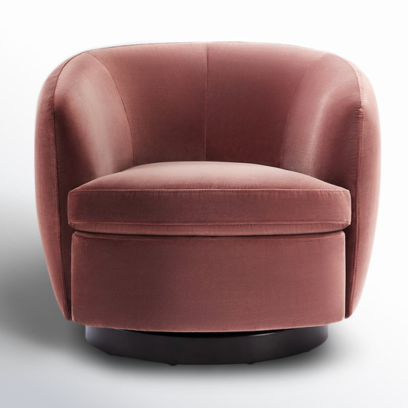 Fauteuil demi-tonneau pivotant rembourré Marcy, Velours rose rétro / noir