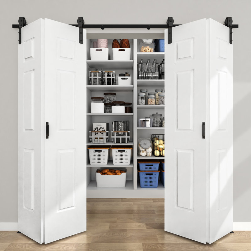 Porte de grange pliante à 6 treillis avec porte pliante en bois manufacturé, 48" X 84"