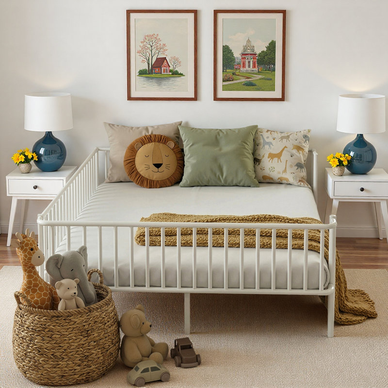 Metal Daybed With Reinforced Slat Support And Sturdy Metal Construction, Full, White