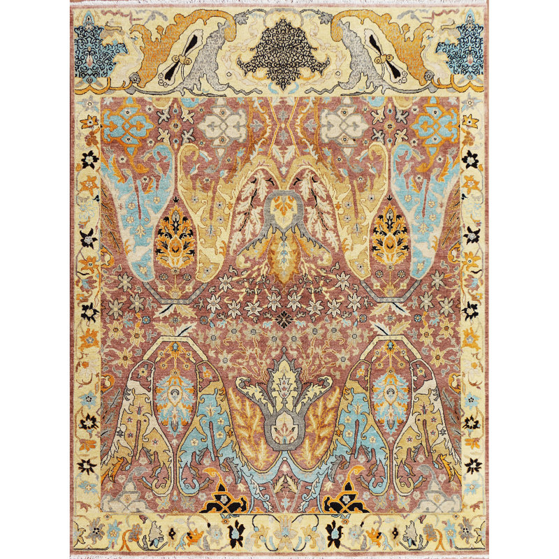 Tapis brun et doré de haute qualité noué à la main, Rectangle 9 pi x 12 pi