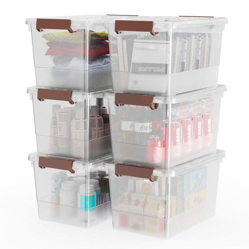 17qt Clear Plastic Storage Bin with Lid and Latching Buckles, 6 Pack Stackable Tote Organizing Box with Handle, 17 qt.