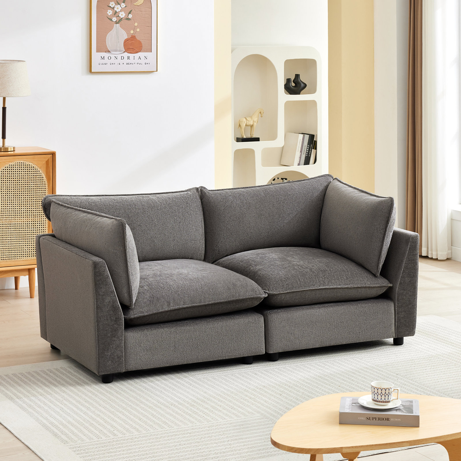 Eagan 75" Modular Loveseat, Dark Gray Chenille