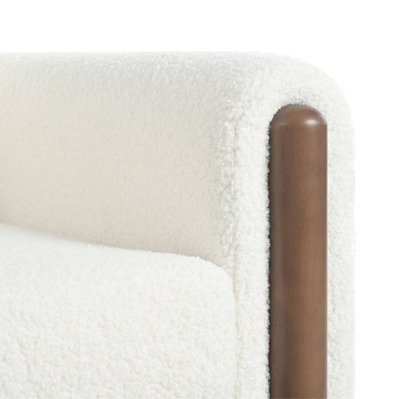 Elara Modern Oversized Upholstered Accent Chair with Curved Handrail and Wooden Legs, White Teddy, 1