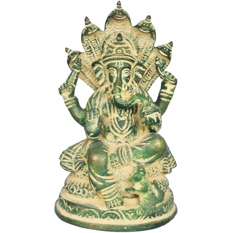 Figurine Ganesha assise sur Sheshanaga, Vert boue