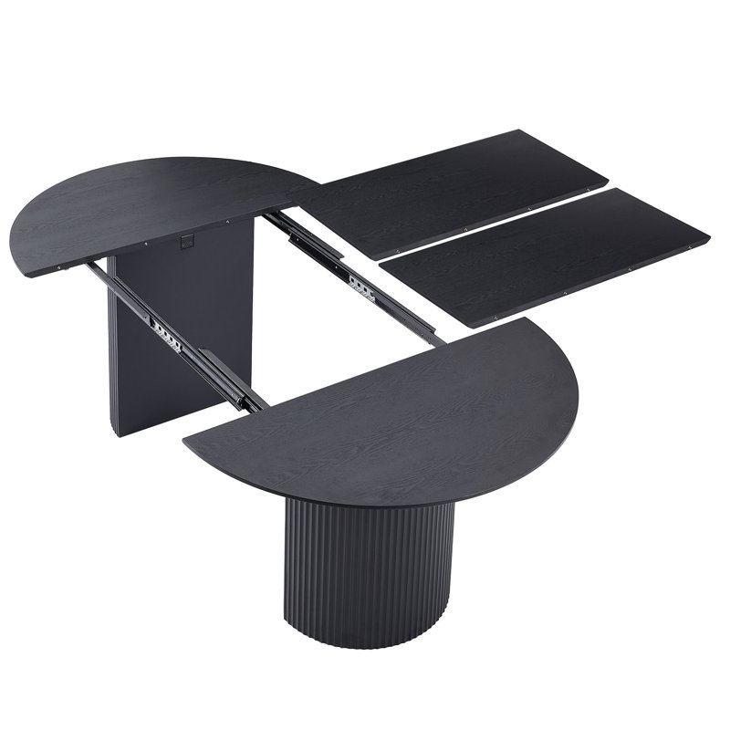 Black Solid Wood Round to Oval Extendable Dining Table