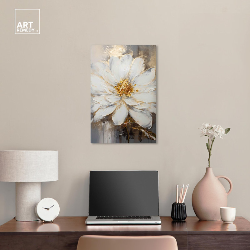 Art floral sur toile Vase doré, Toile tendue, H 24 po x l 16 po