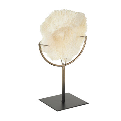 Abdinajib Polystone Textured Coral Decorative Sculpture with Bronze Stand