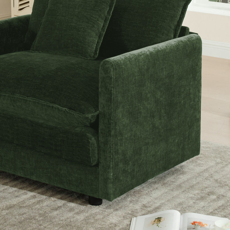 Ensemble de 2 chaises d'appoint surdimensionnées avec accoudoirs légèrement ajustés et coussins moelleux, vert foncé