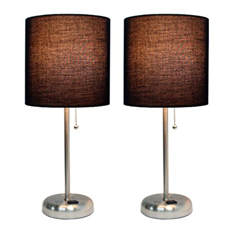 Baljit Metal Table Lamp, Brushed Steel, Black