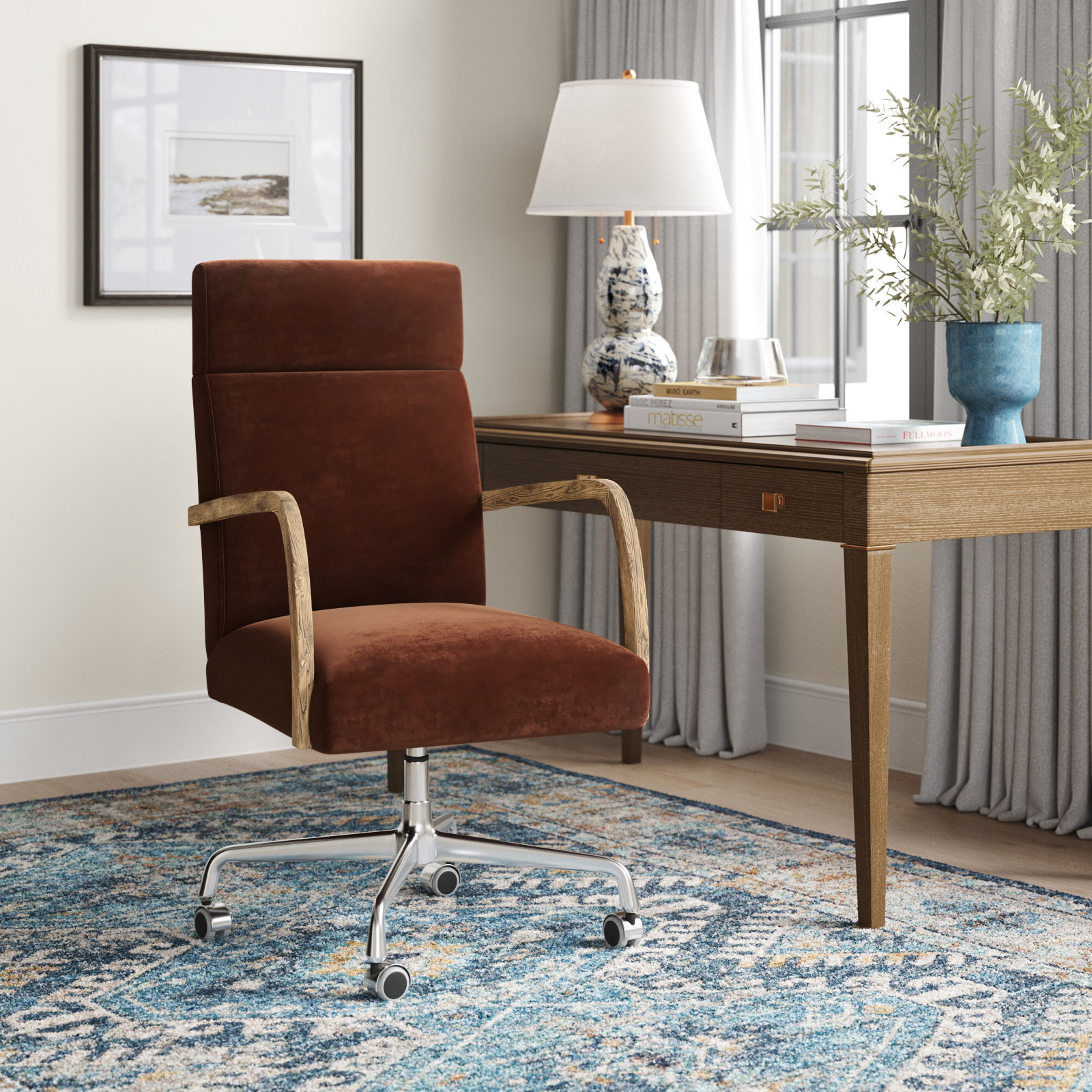 Fedi Swivel Office Chair, Light Brown/Silver, Auburn