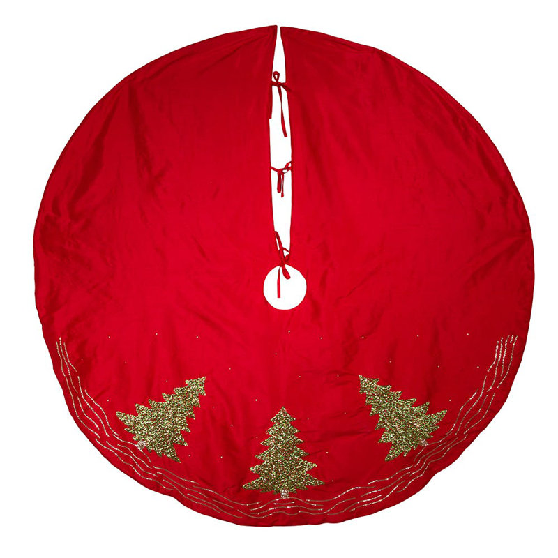 60-Inch Red and Green Embroidered Christmas Tree Skirt